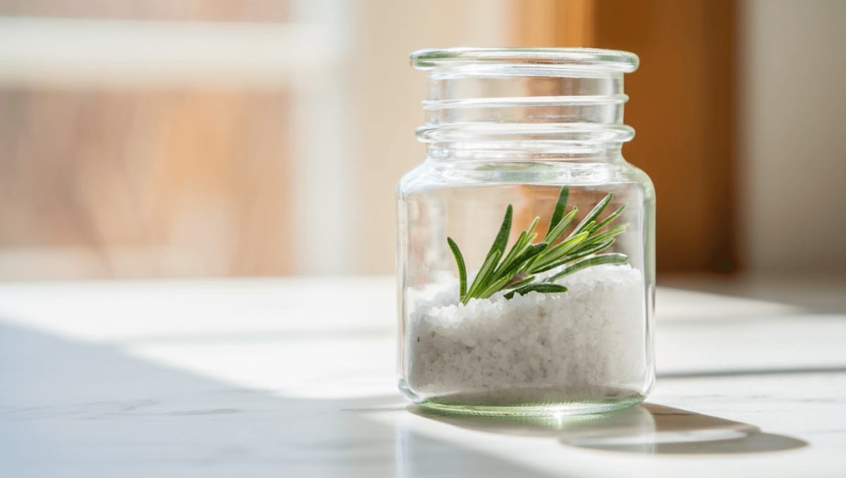 Romarin et gros sel : l’astuce du bocal qui purifie l’air et réduit l’humidité à la maison