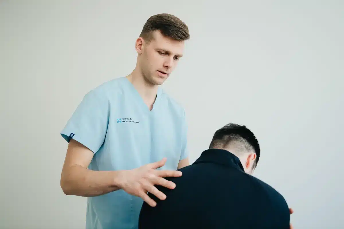 Patient completing pain assessment questionnaire during clinical trial
