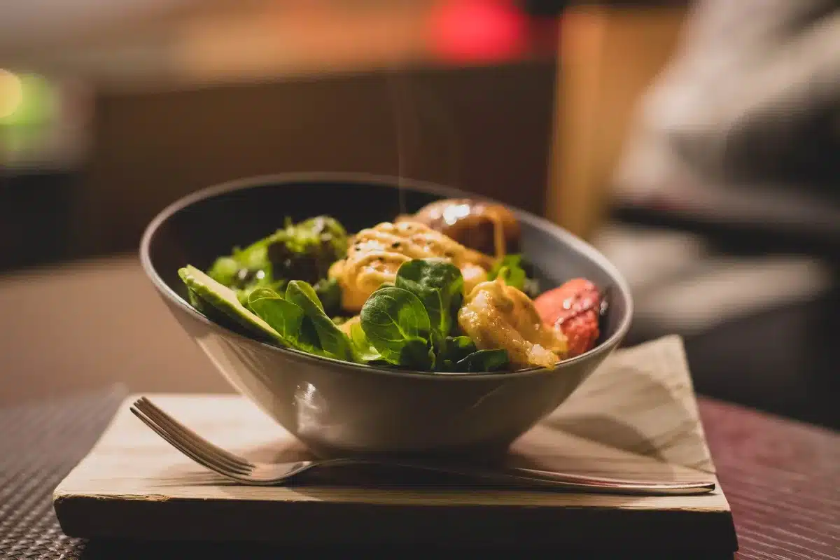 A nutrient-rich meal with fresh vegetables and balanced ingredients on a plate.