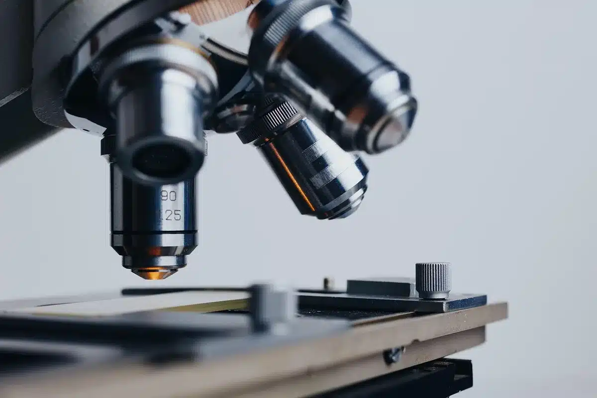 Professionnels de sant&eacute; discutant d'&eacute;tudes scientifiques dans un bureau clair